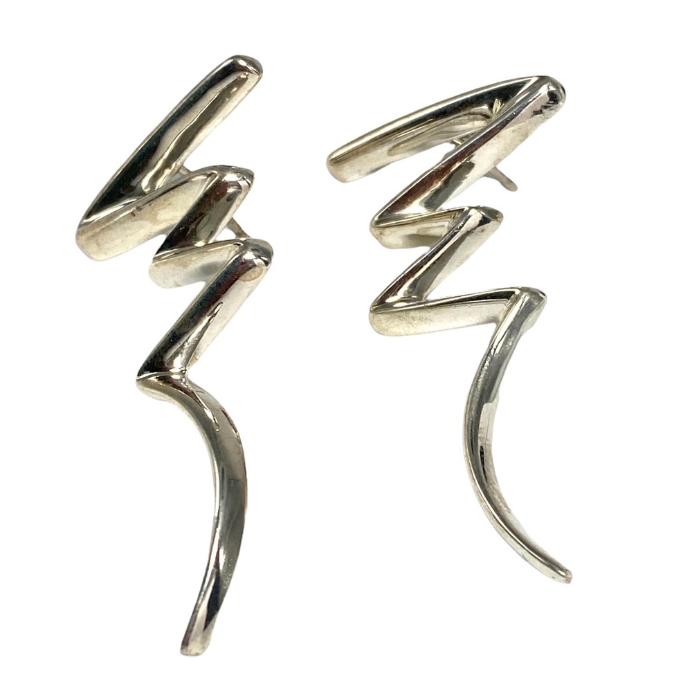 Sterling Silver Pierced Stud Earrings Abstract Mexico 925 Modernist Zig Zag